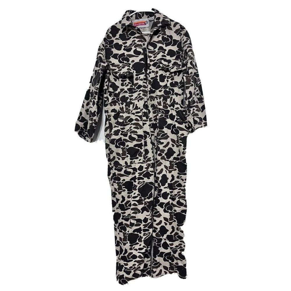 Vintage Winchester Men’s Medium Duck Camo Canvas Hunting Suit Coveralls Jumpsuit